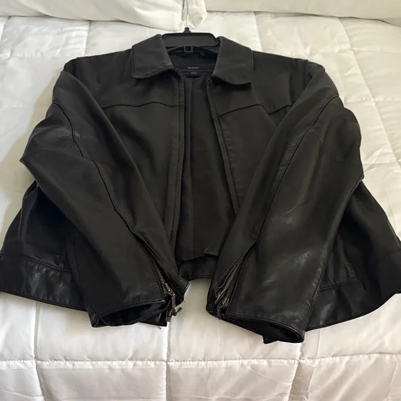 GAP Womens Black‎ Leather Jacket L - Picture 8 of 8